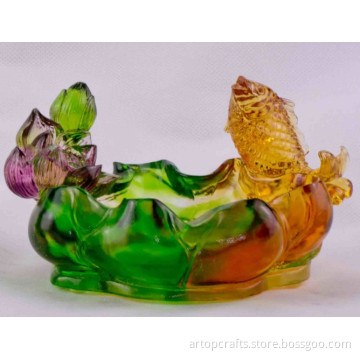 crystal glass craft liu li fish ashtray